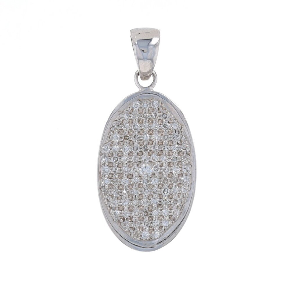 Sterling Silver Diamond Cluster Pendant - 925 Single Cut .50ctw Oval